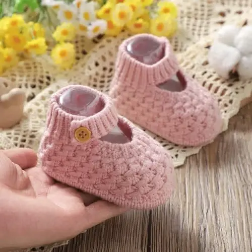 Opewod Baby Booties Hand Knit Boots Slippers Soft Warm First Walkers Socks Shoes for Newborn Infan Boys Girls - 6