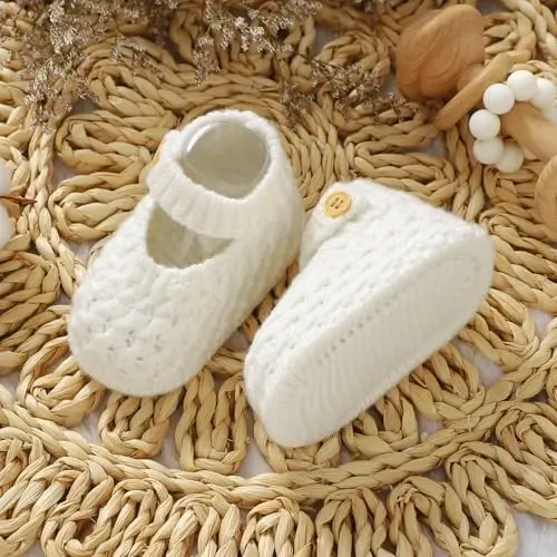 Opewod Baby Booties Hand Knit Boots Slippers Soft Warm First Walkers Socks Shoes for Newborn Infan Boys Girls - 5