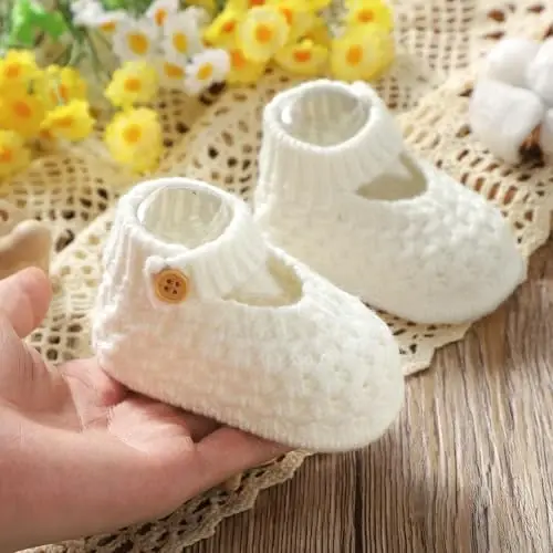 Opewod Baby Booties Hand Knit Boots Slippers Soft Warm First Walkers Socks Shoes for Newborn Infan Boys Girls - 6