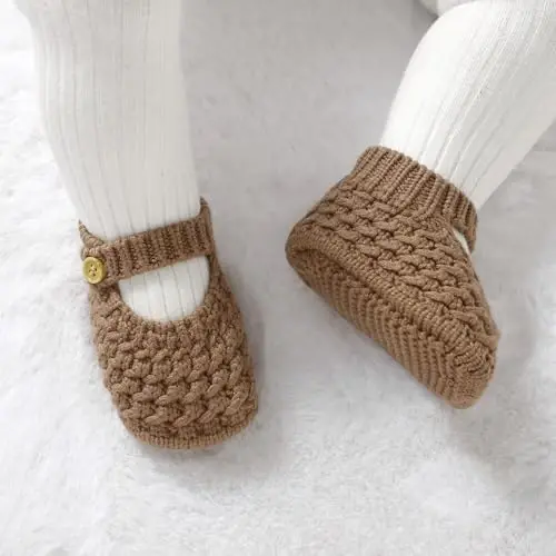Opewod Baby Booties Hand Knit Boots Slippers Soft Warm First Walkers Socks Shoes for Newborn Infan Boys Girls - 3