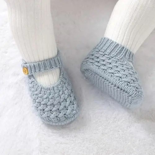 Opewod Baby Booties Hand Knit Boots Slippers Soft Warm First Walkers Socks Shoes for Newborn Infan Boys Girls - 3