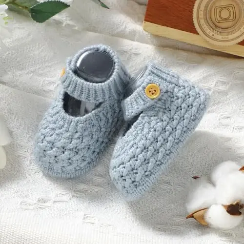 Opewod Baby Booties Hand Knit Boots Slippers Soft Warm First Walkers Socks Shoes for Newborn Infan Boys Girls - 4