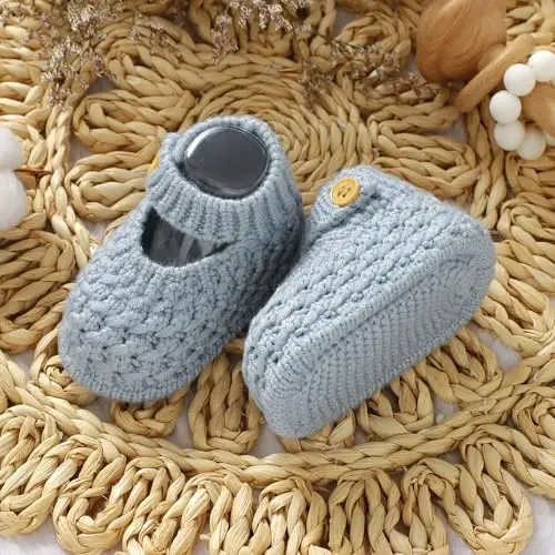 Opewod Baby Booties Hand Knit Boots Slippers Soft Warm First Walkers Socks Shoes for Newborn Infan Boys Girls - 5