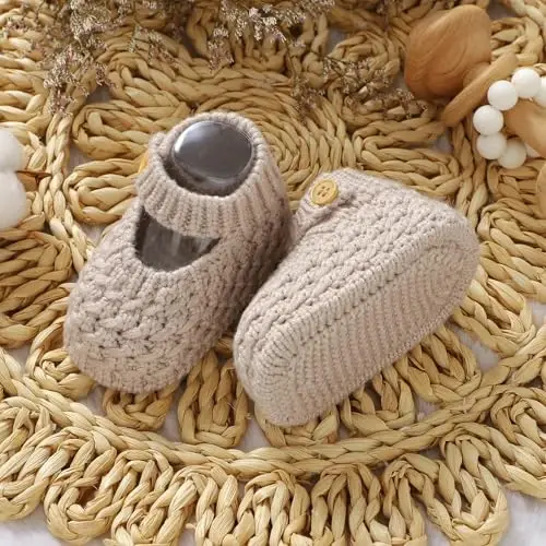 Opewod Baby Booties Hand Knit Boots Slippers Soft Warm First Walkers Socks Shoes for Newborn Infan Boys Girls - 5