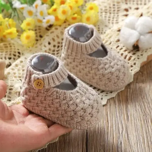 Opewod Baby Booties Hand Knit Boots Slippers Soft Warm First Walkers Socks Shoes for Newborn Infan Boys Girls - 6