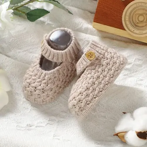 Opewod Baby Booties qo'lda to'qilgan etiklar poyabzal yumshoq iliq yangi tug'ilgan chaqaloq o'g'il qizlar uchun birinchi yuruvchi paypoqlar poyabzali - 4