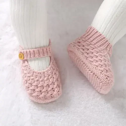 Opewod Baby Booties qo'lda to'qilgan etiklar, shippakchalar, yumshoq iliq birinchi qadamlar paypoqlari, yangi tug'ilgan chaqaloq o'g'il qizlar uchun poyabzal - 3