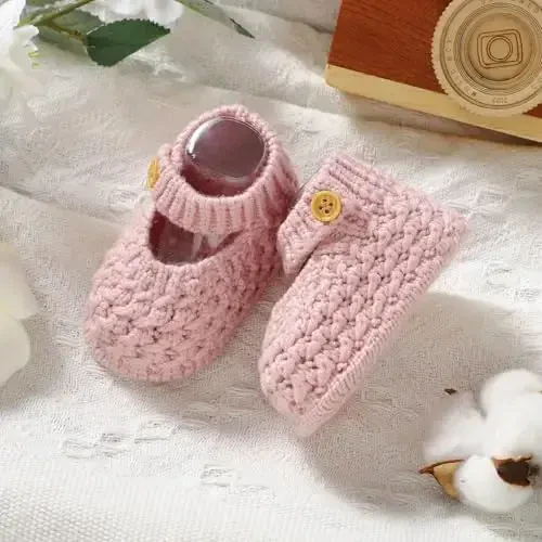 Opewod Baby Booties qo'lda to'qilgan etiklar, shippakchalar, yumshoq iliq birinchi qadamlar paypoqlari, yangi tug'ilgan chaqaloq o'g'il qizlar uchun poyabzal - 4