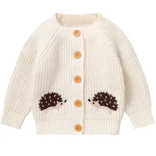 Opewod Baby Boy Girl Knit Cardigan Sweater Soft Warm Crochet Round Neck Long Sleeve Coat Toddler Outwear Fall Winter Clothes - Modazone (1)