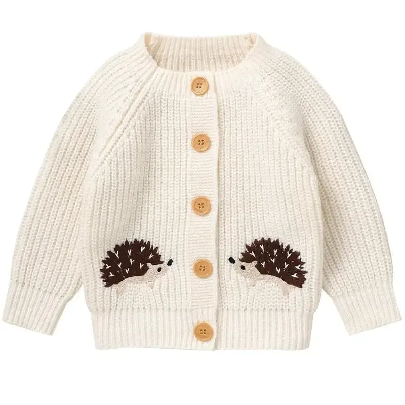 Opewod Baby Boy Girl Knit Cardigan Sweater Soft Warm Crochet Round Neck Long Sleeve Coat Toddler Outwear Fall Winter Clothes - 2