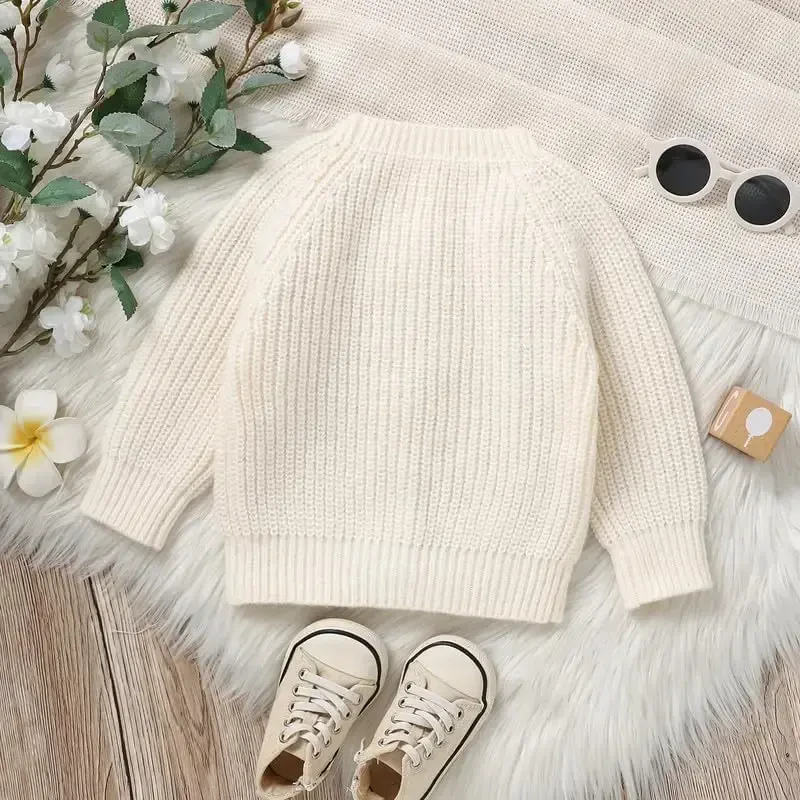 Opewod Baby Boy Girl Knit Cardigan Sweater Soft Warm Crochet Round Neck Long Sleeve Coat Toddler Outwear Fall Winter Clothes - 4