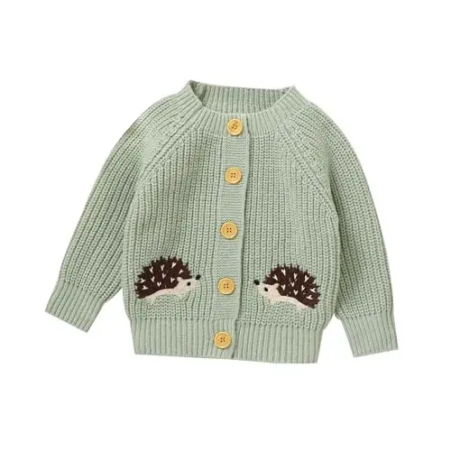 Opewod Baby Toddler Boy Girl Cardigan Knit Sweater | Soft and Elastic Long Sleeved Jumpers Coats Warm Fall Winter Clothes with Cute Hedgehog - OPEWOD