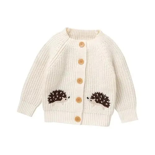 Opewod Baby Toddler Boy Girl Cardigan Knit Sweater | Soft and Elastic Long Sleeved Jumpers Coats Warm Fall Winter Clothes with Cute Hedgehog - OPEWOD