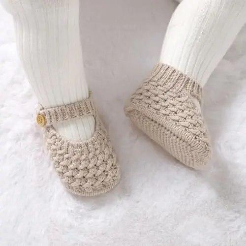 Opewod Baby Booties Hand Knit Boots Slippers Soft Warm First Walkers Socks Shoes for Newborn Infan Boys Girls - 3