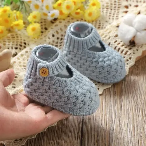 Opewod Baby Booties Hand Knit Boots Slippers Soft Warm First Walkers Socks Shoes for Newborn Infan Boys Girls - 6