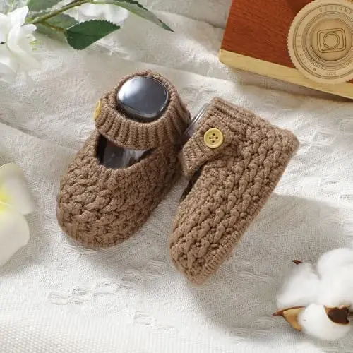 Opewod Baby Booties Hand Knit Boots Slippers Soft Warm First Walkers Socks Shoes for Newborn Infan Boys Girls - 4