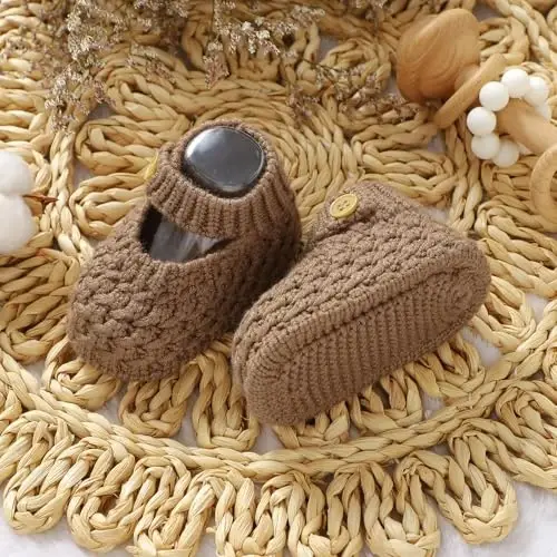 Opewod Baby Booties Hand Knit Boots Slippers Soft Warm First Walkers Socks Shoes for Newborn Infan Boys Girls - 5