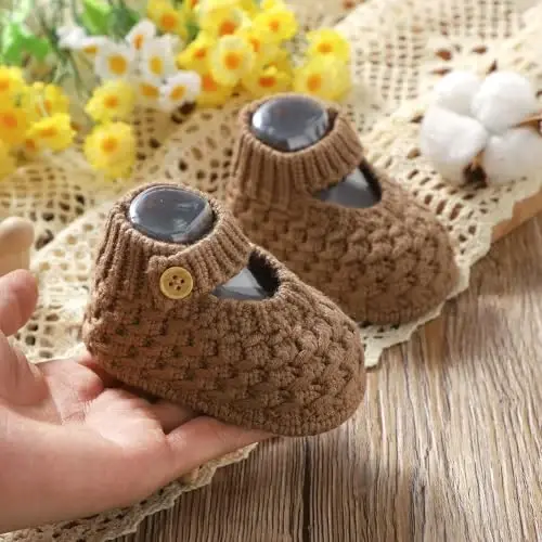Opewod Baby Booties Hand Knit Boots Slippers Soft Warm First Walkers Socks Shoes for Newborn Infan Boys Girls - 6