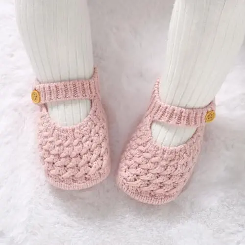 Opewod Baby Booties Hand Knit Boots Slippers Soft Warm First Walkers Socks Shoes for Newborn Infan Boys Girls - 2