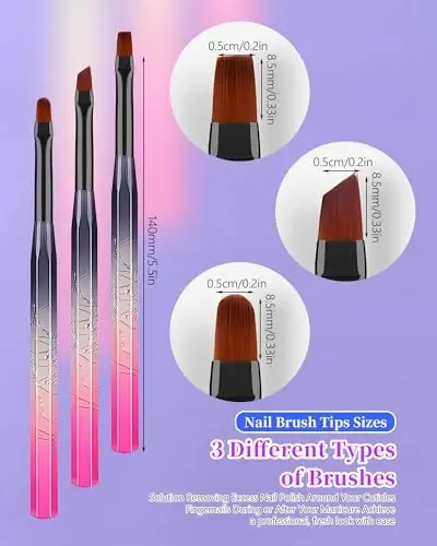 AMilHiTon for OPI Nail Polish Remover Brush, 3PCS Nail Art Clean Up Brushes, Round/Angled/flat Acetone Resistant Gel Nails Art Designs and Tidying Up Polish Mishaps on Cuticles - 6