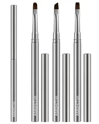 3PCS Brush for OPI Nail Polish Remover, AMilHiTon Nails Clean Up Brushes, Round/Angled/flat Acetone Resistant Nail Art Designs, and Tidying Up Polish Mishaps on Cuticles（Gun Color） - AMILHITON