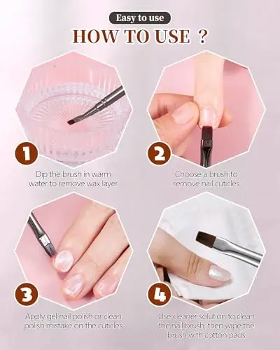 3PCS Brush for OPI Nail Polish Remover, AMilHiTon Nails Clean Up Brushes, Round/Angled/flat Acetone Resistant Nail Art Designs, and Tidying Up Polish Mishaps on Cuticles（Gun Color） - 4