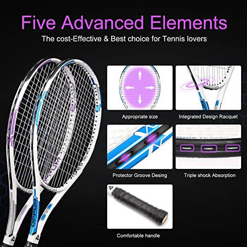 OPPUM PRO-500 Adult Tennis Rackets, 2-Pack Pre-Strung Racquets for Beginners & Intermediate with Carry Bag & 2 Balls, 105 Sq Inch Oversized Head for Women & Men, Arm Friendly Vibration Control - 3