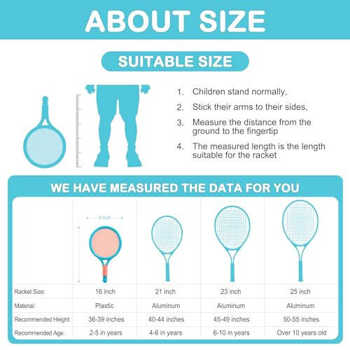 OPPUM Bolalar Tennis Raketi (2 ta to'plam), O'lchamlari 16''-25''. 2-14 yoshli bolalar uchun mo'ljallangan. Arzon, bardoshli jihozlar, tennis bilan tanishish va o'yin-kulgi uchun. - 3