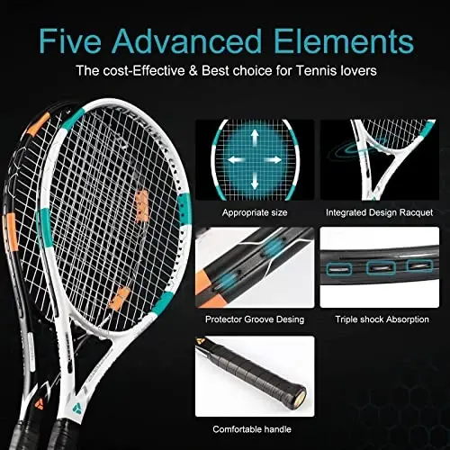 OPPUM PRO-500 Adult Tennis Rackets, 2-Pack Pre-Strung Racquets for Beginners & Intermediate with Carry Bag & 2 Balls, 105 Sq Inch Oversized Head for Women & Men, Arm Friendly Vibration Control - 5