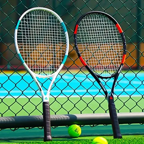 OPPUM PRO-500 Kattalar uchun tennis raketkalari, boshlang'ich va o'rta darajadagilar uchun oldindan torlangan 2 ta raketka, sumka va 2 ta to'p bilan, ayollar va erkaklar uchun 105 kvadrat dyuymli katta bosh, qo'l uchun qulay vibratsiyani nazorat qilish - 3