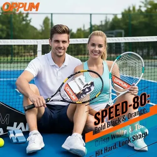 OPPUM PRO-500 Adult Tennis Rackets, 2-Pack Pre-Strung Racquets for Beginners & Intermediate with Carry Bag & 2 Balls, 105 Sq Inch Oversized Head for Women & Men, Arm Friendly Vibration Control - 1