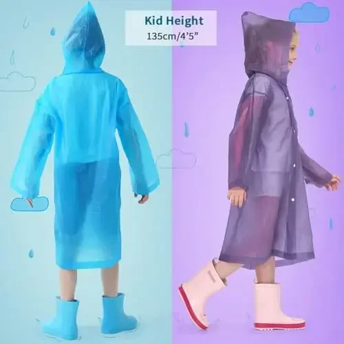 Opret 2 Pack bolalar uchun yomg'ir paltolari, qayta foydalanish mumkin bo'lgan yomg'ir poncholari, kapyushonli va yengli suv o'tkazmaydigan yomg'ir paltolari o'g'il va qizlar uchun - 6