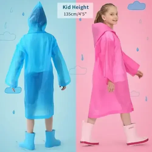 Opret 2 Pack Bolalar uchun yomg'ir paltolari, Qayta ishlatiladigan yomg'ir poncholari, капюшон ва енгли suv o'tkazmaydigan yomg'ir paltolari o'g'il bolalar va qizlar uchun - 6