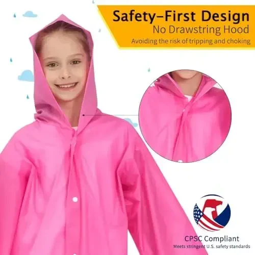 Opret 2 Pack Raincoats for Kids, Reusable Rain Ponchos with Hood and Sleeves Waterproof Rain Coats for Boys and Girls - 3