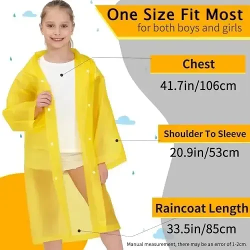 Opret 2 Pack Raincoats for Kids, Reusable Rain Ponchos with Hood and Sleeves Waterproof Rain Coats for Boys and Girls - 2