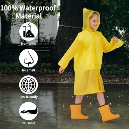 Opret 2 Pack Raincoats for Kids, Reusable Rain Ponchos with Hood and Sleeves Waterproof Rain Coats for Boys and Girls - 5