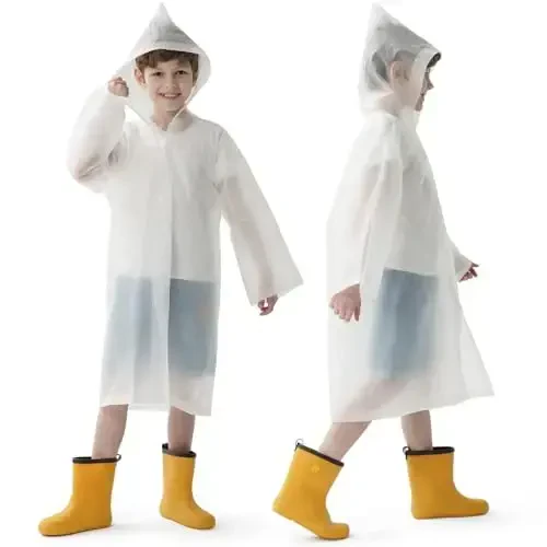 Opret 2 Pack Raincoats for Kids, Reusable Rain Ponchos with Hood and Sleeves Waterproof Rain Coats for Boys and Girls - 1