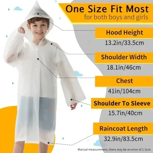 Opret 2 Pack Raincoats for Kids, Reusable Rain Ponchos with Hood and Sleeves Waterproof Rain Coats for Boys and Girls - OPRET (1)