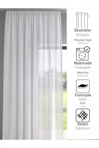 Optical White Color Linen Look Plain Tulle Curtain No Ironing Required-OPTIC WHITE - 3