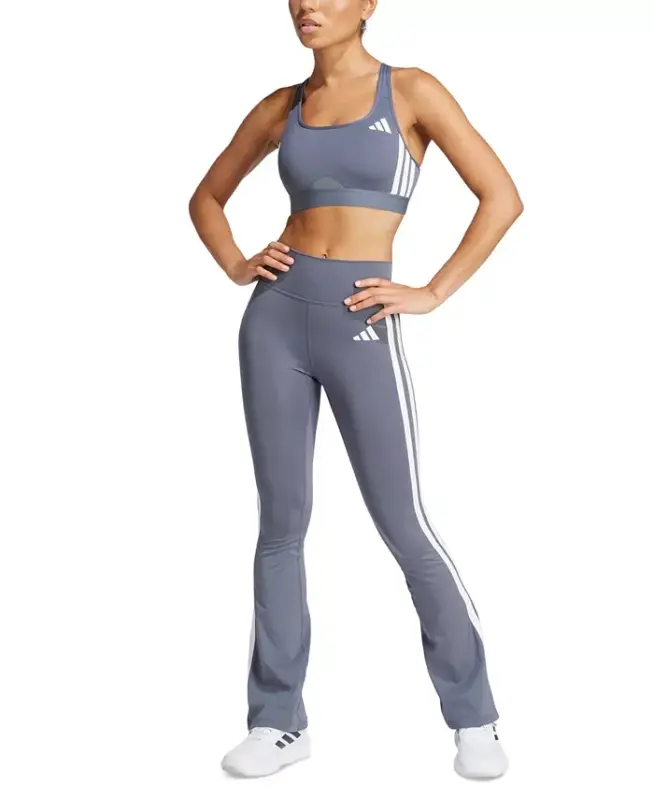 Optime Essentials 3 Stripes Flared Leggings - Onix/white - ADIDAS