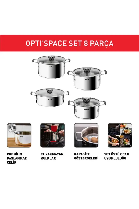 Optispace 8 Parça Çelik Tencere Seti - 142344 - 3