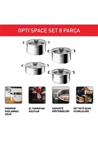 Optispace 8 Parça Çelik Tencere Seti - 142344 - TEFAL (1)