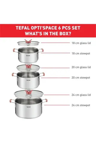Optispace İndüksiyon Tabanlı 6 Parça Çelik Tencere Seti - Gri - 6