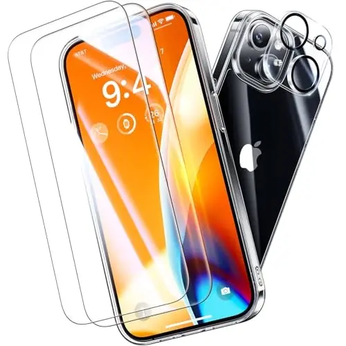 Opxyl Diamond Clear iPhone 15 uchun g'ilof, 2X ekran himoyachisi + 2X kamera linzalari himoyachisi bilan, [Sarg'aymaydi] [Harbiy darajadagi himoya] iPhone 15 uchun yupqa zarbaga chidamli telefon g'ilofi, Shaffof. - OPXYL