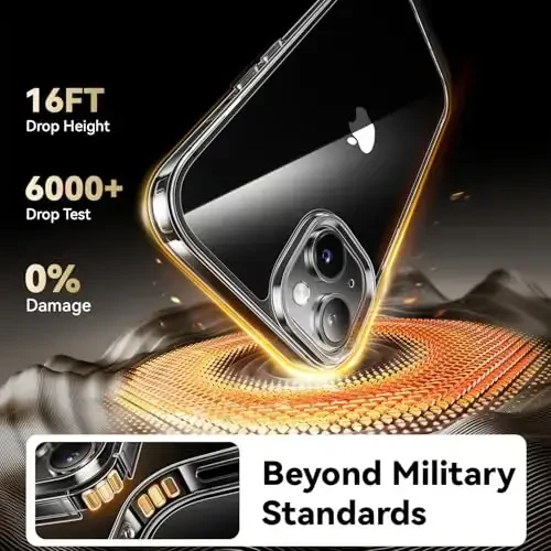 Opxyl Diamond Clear iPhone 15 uchun g'ilof, 2X ekran himoyachisi + 2X kamera linzalari himoyachisi bilan, [Sarg'aymaydi] [Harbiy darajadagi himoya] iPhone 15 uchun yupqa zarbaga chidamli telefon g'ilofi, Shaffof. - 3