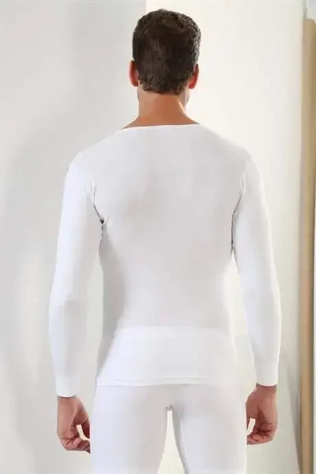 Oq 2 dona Paket Erkaklar Badi Uzun Yengli Futbolka Velosiped Yaka Bazaviy 100% Paxta Ribana - 6