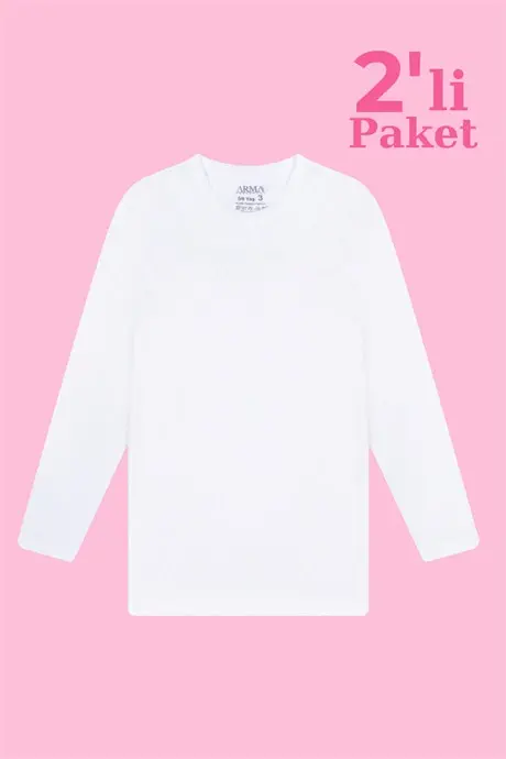 Oq 2 li Qizlar bolgʻacha choʻzilgan uzun qoʻlli futbolka 100% paxta ribana - 1