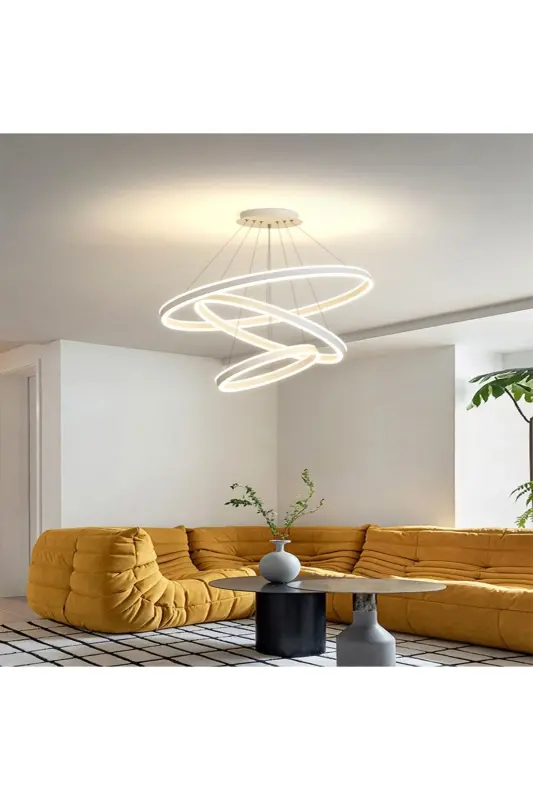 Oq 3 ta halqa Ø60,80,100 smli Led lyustra, Yumaloq osma yorug‘lik, Zamonaviy yoritish, Dekorativ 3000k - 1