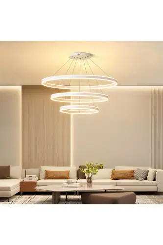 Oq 3 ta halqa Ø60,80,100 smli Led lyustra, Yumaloq osma yorug‘lik, Zamonaviy yoritish, Dekorativ 3000k - CATLUZ (1)