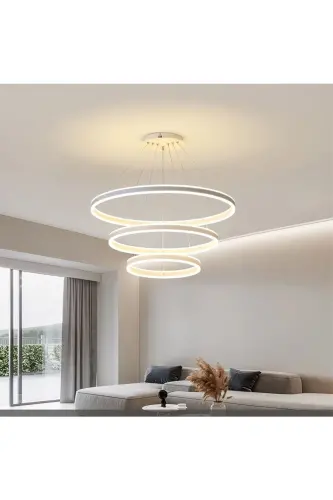 Oq 3 ta halqa Ø60,80,100 smli Led lyustra, Yumaloq osma yorug‘lik, Zamonaviy yoritish, Dekorativ 3000k - 4